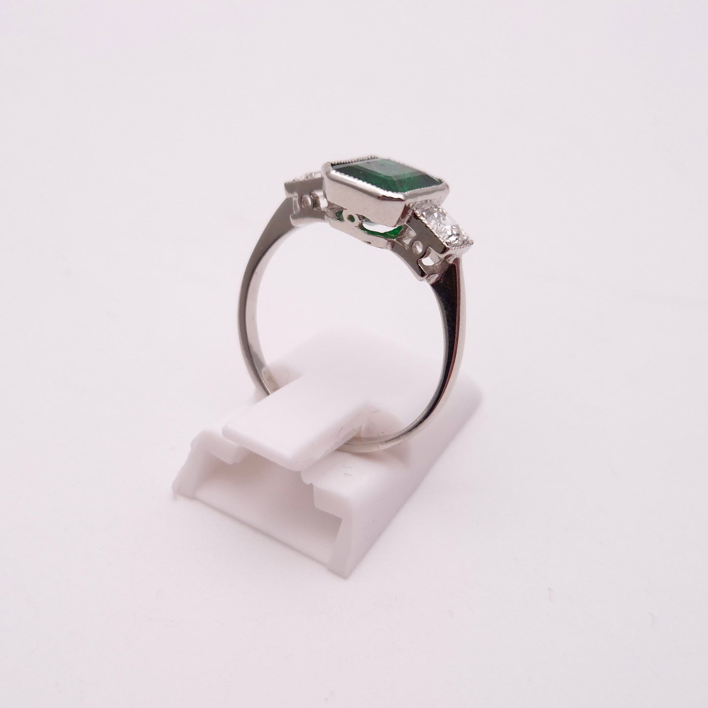 Platinum Natural Emerald and Diamond Trilogy Ring