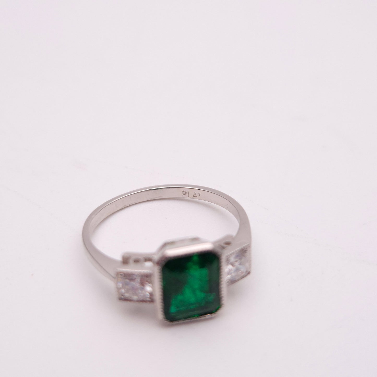 Platinum Natural Emerald and Diamond Trilogy Ring