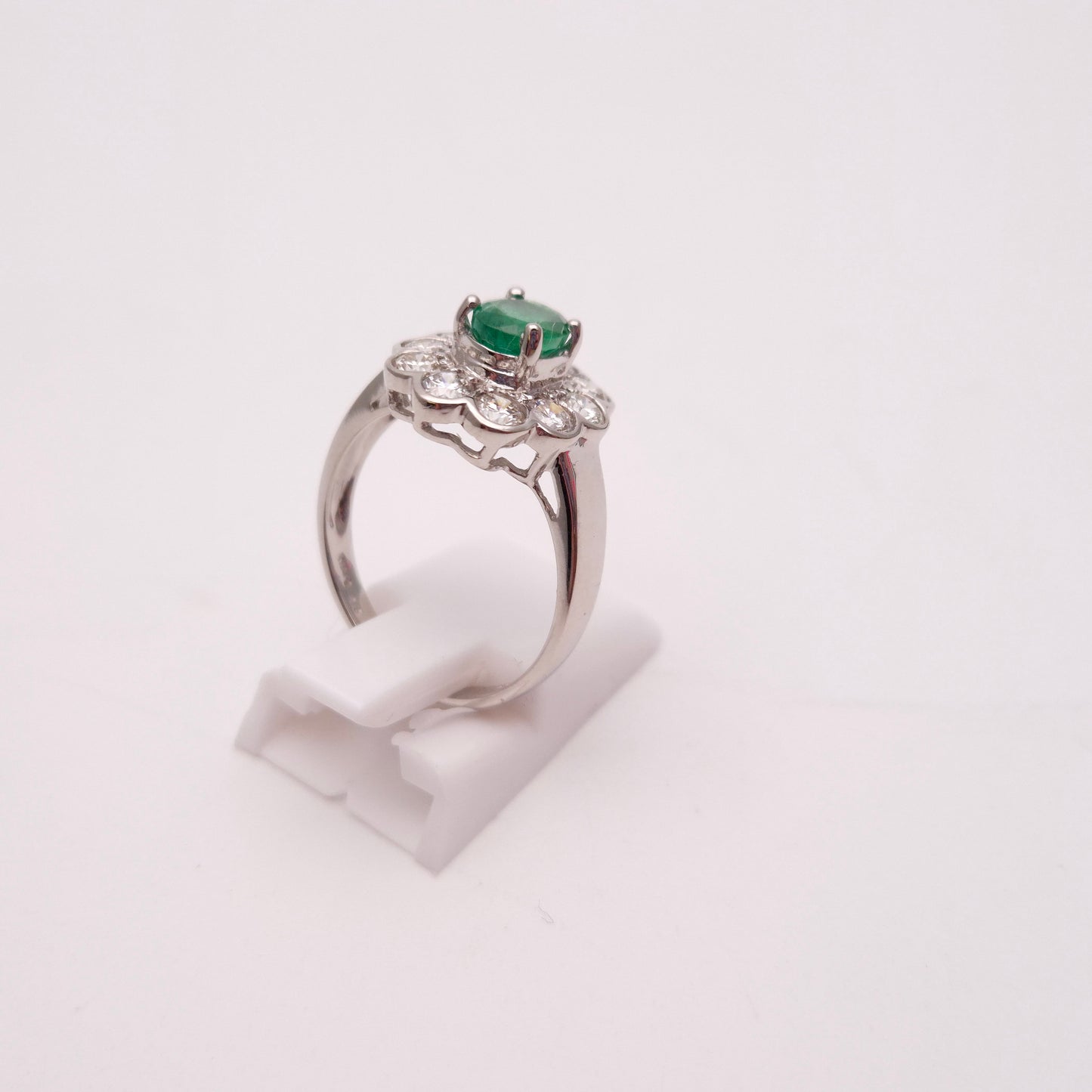 18ct White Gold Large 0.75ct Emerald and 1.0tcw Diamond Cluster Ring