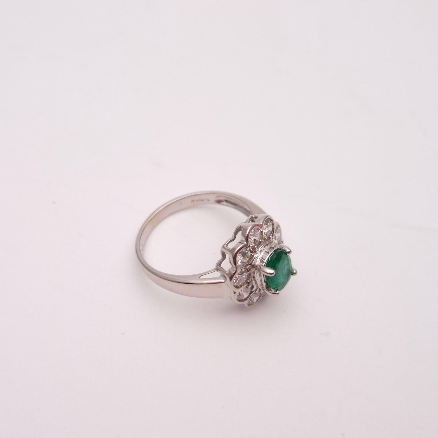 18ct White Gold Large 0.75ct Emerald and 1.0tcw Diamond Cluster Ring