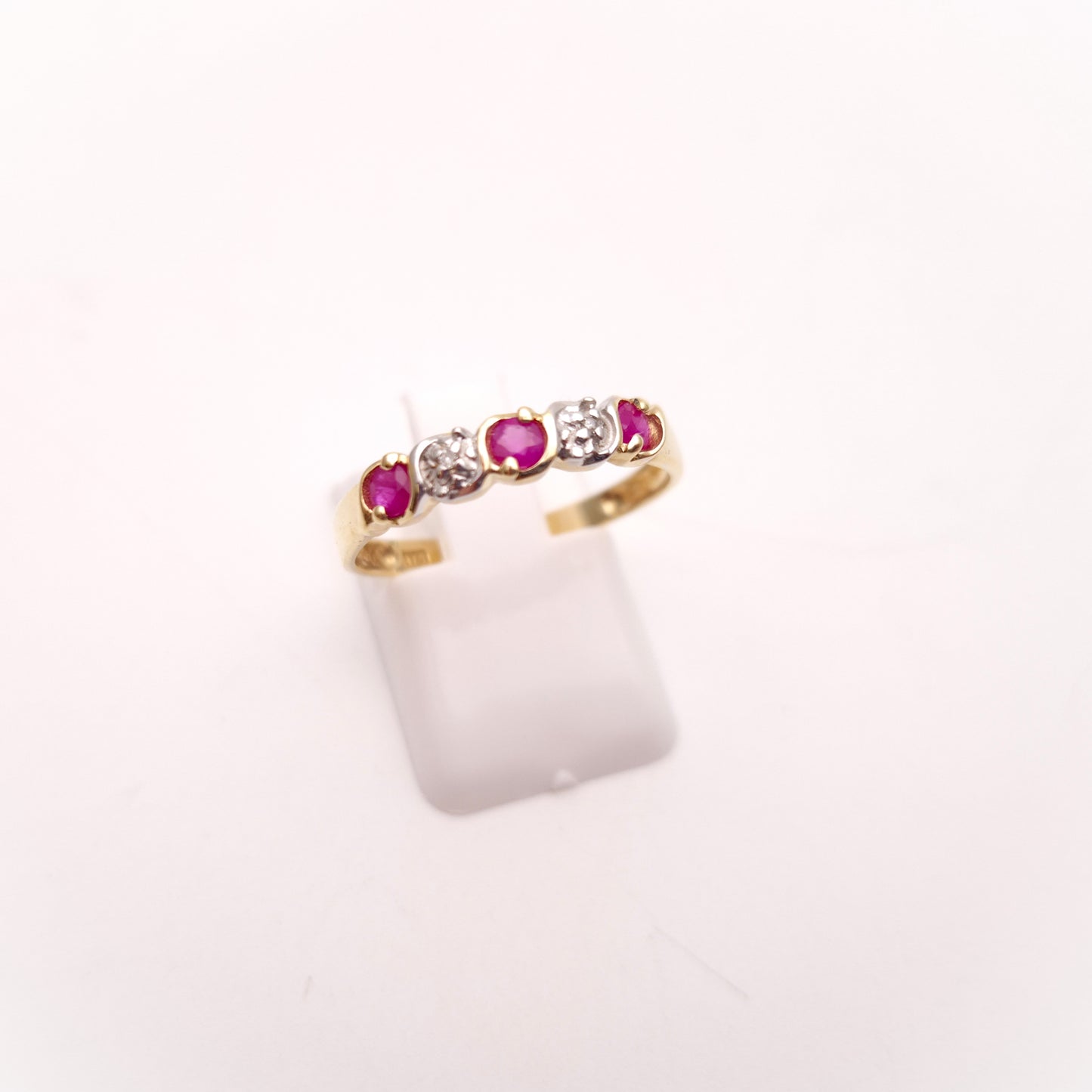 9ct Yellow Gold Ruby and Diamond Five Stone Row Ring