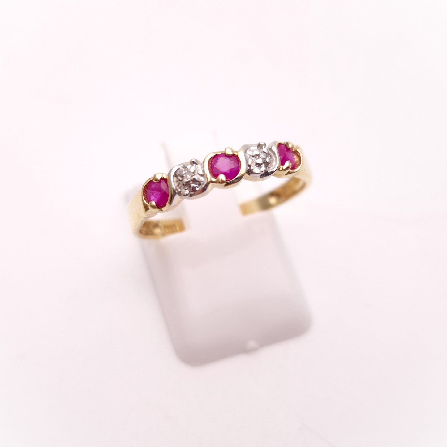 9ct Yellow Gold Ruby and Diamond Five Stone Row Ring