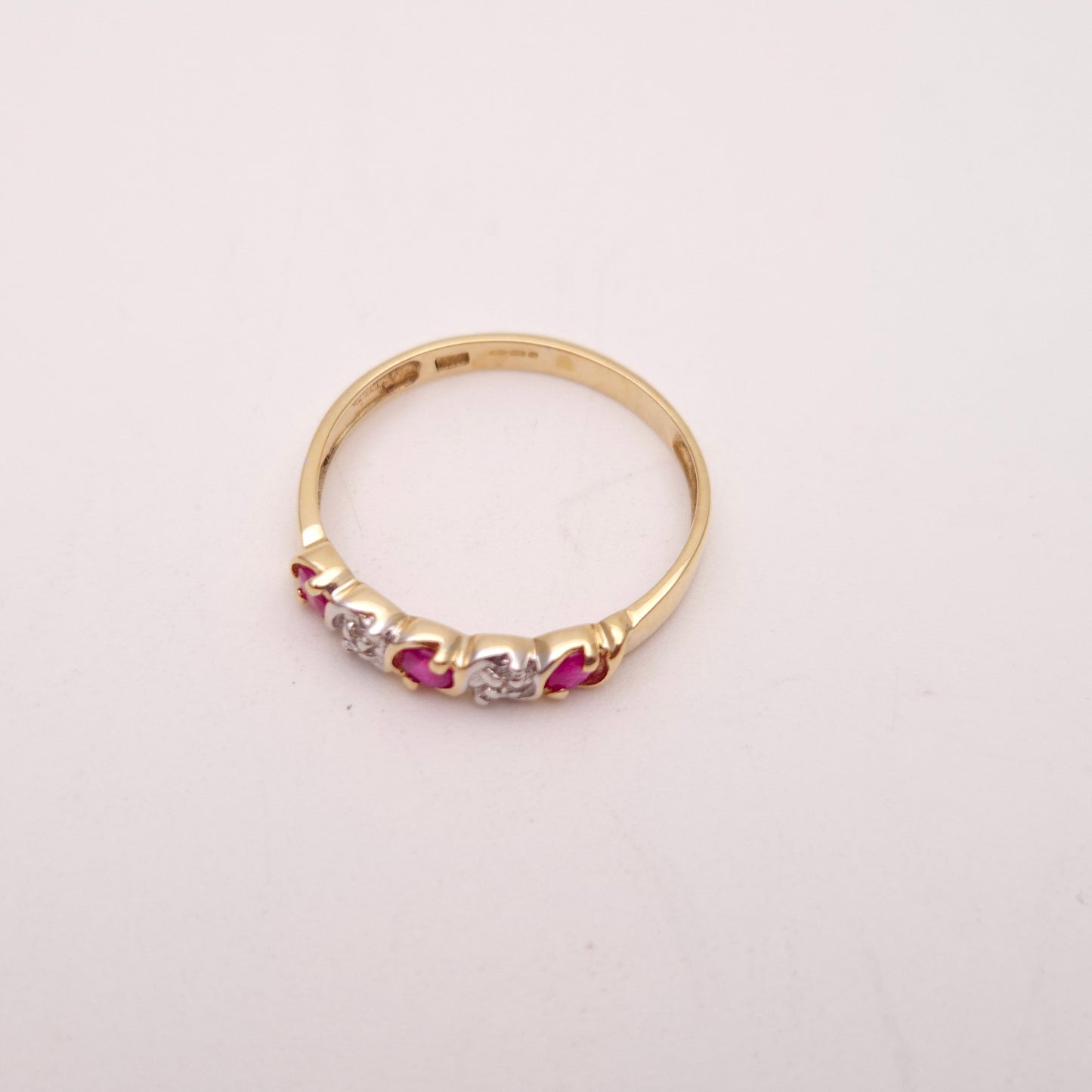 9ct Yellow Gold Ruby and Diamond Five Stone Row Ring