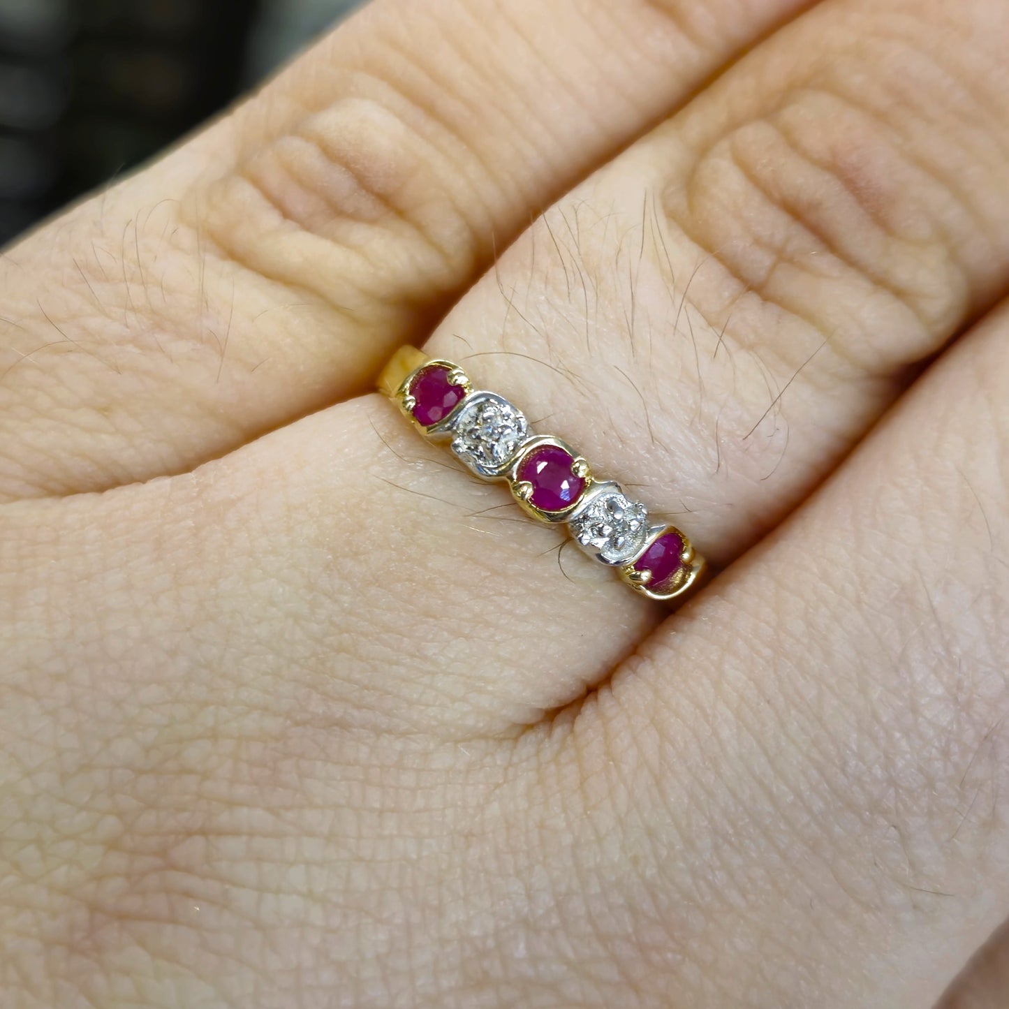 9ct Yellow Gold Ruby and Diamond Five Stone Row Ring