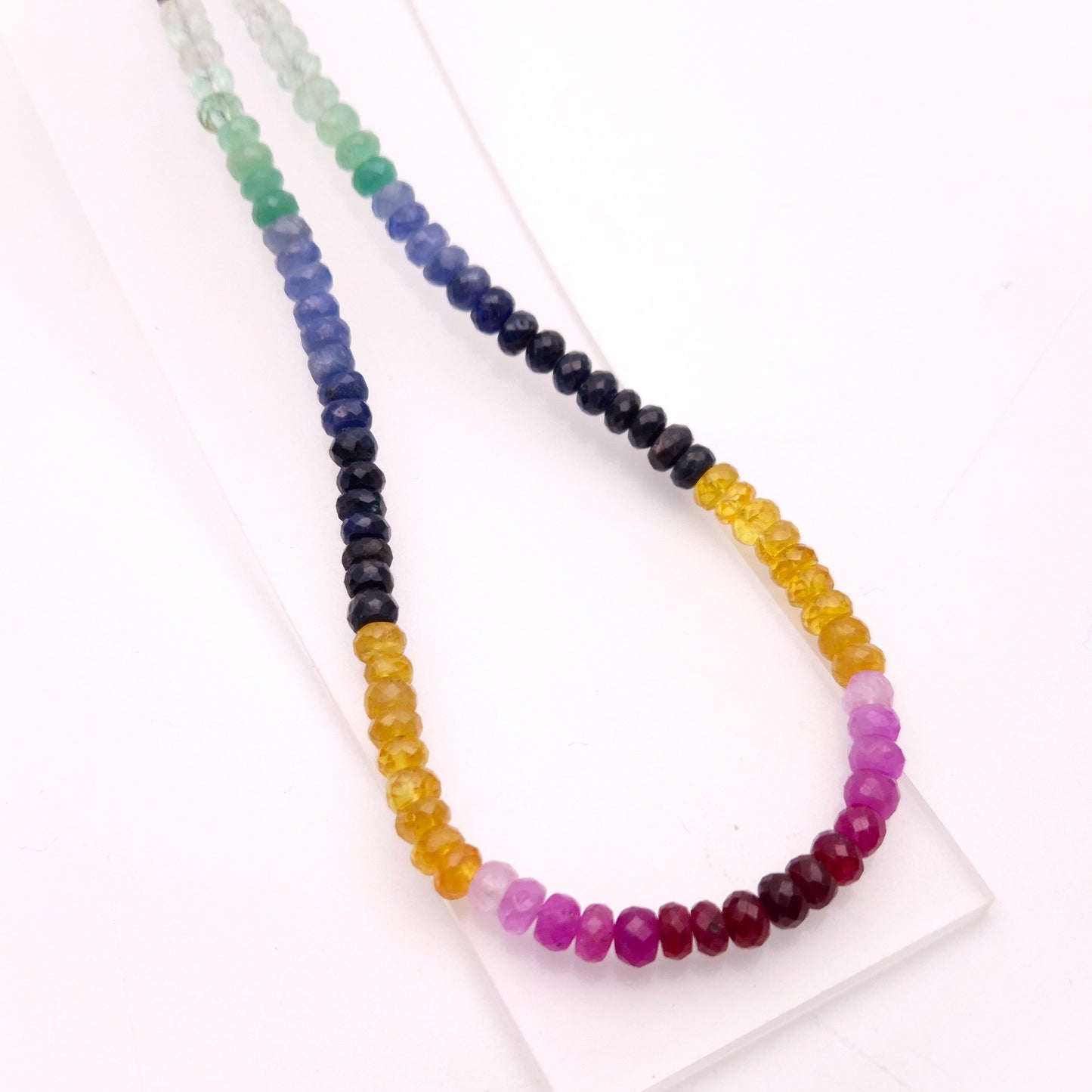 9ct Yellow Gold Clasp Multi Gem Sapphire / Ruby / Emerald Faceted Bead Necklace