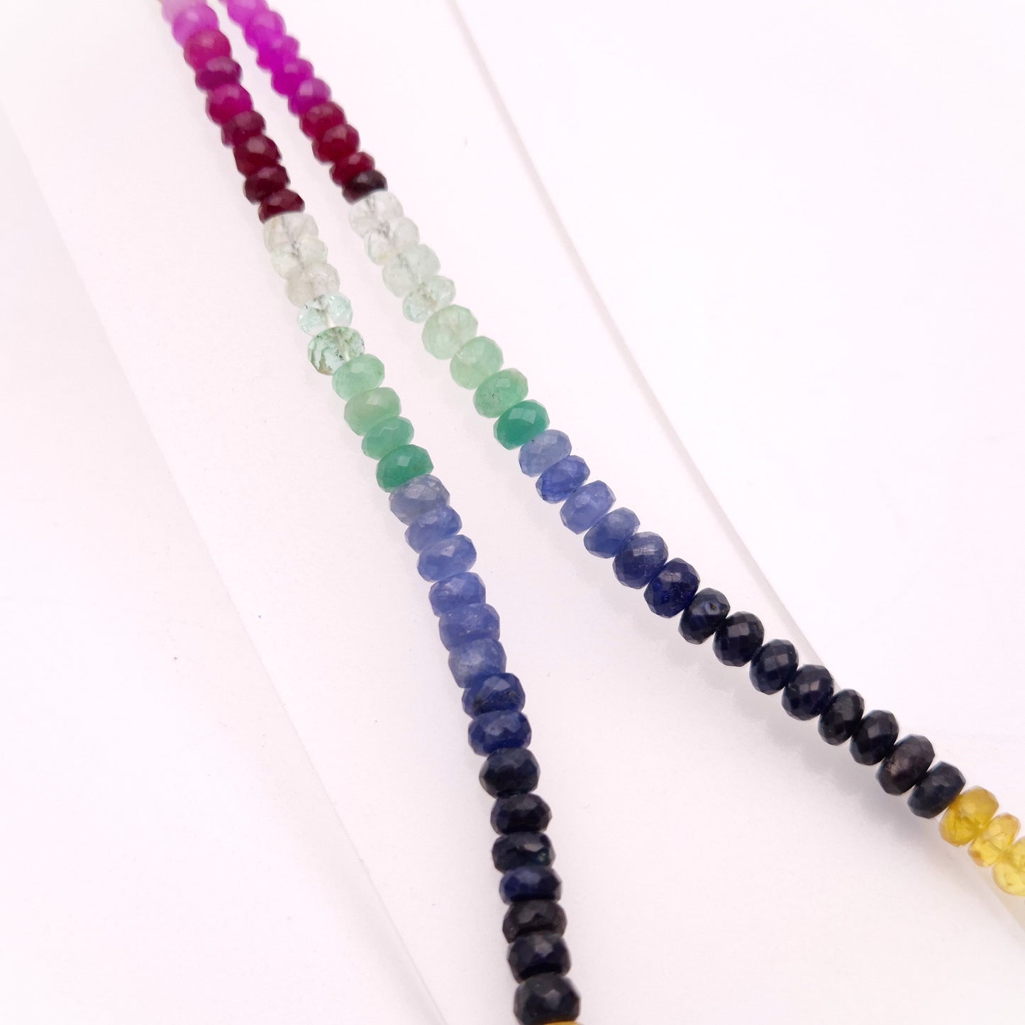 9ct Yellow Gold Clasp Multi Gem Sapphire / Ruby / Emerald Faceted Bead Necklace