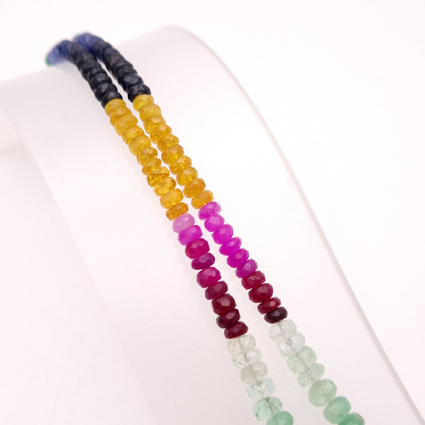 9ct Yellow Gold Clasp Multi Gem Sapphire / Ruby / Emerald Faceted Bead Necklace