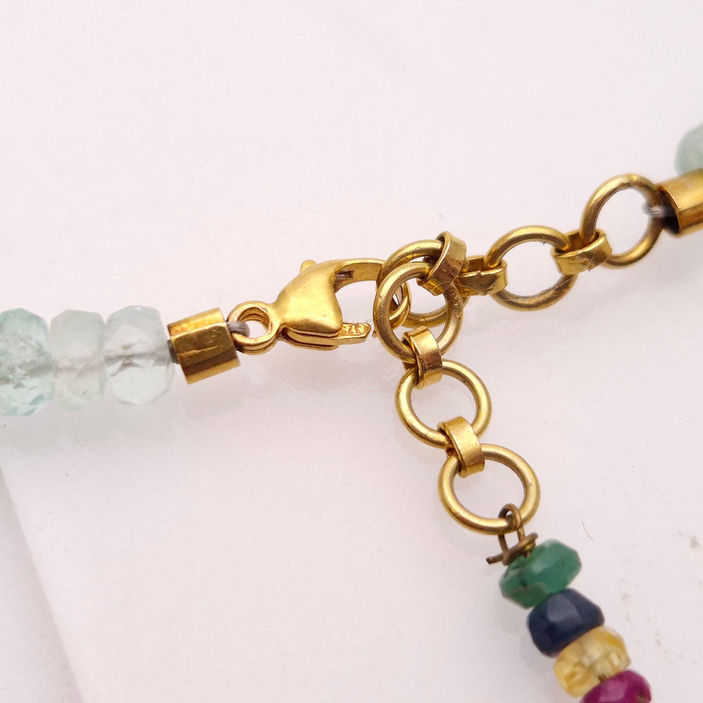 9ct Yellow Gold Clasp Multi Gem Sapphire / Ruby / Emerald Faceted Bead Necklace