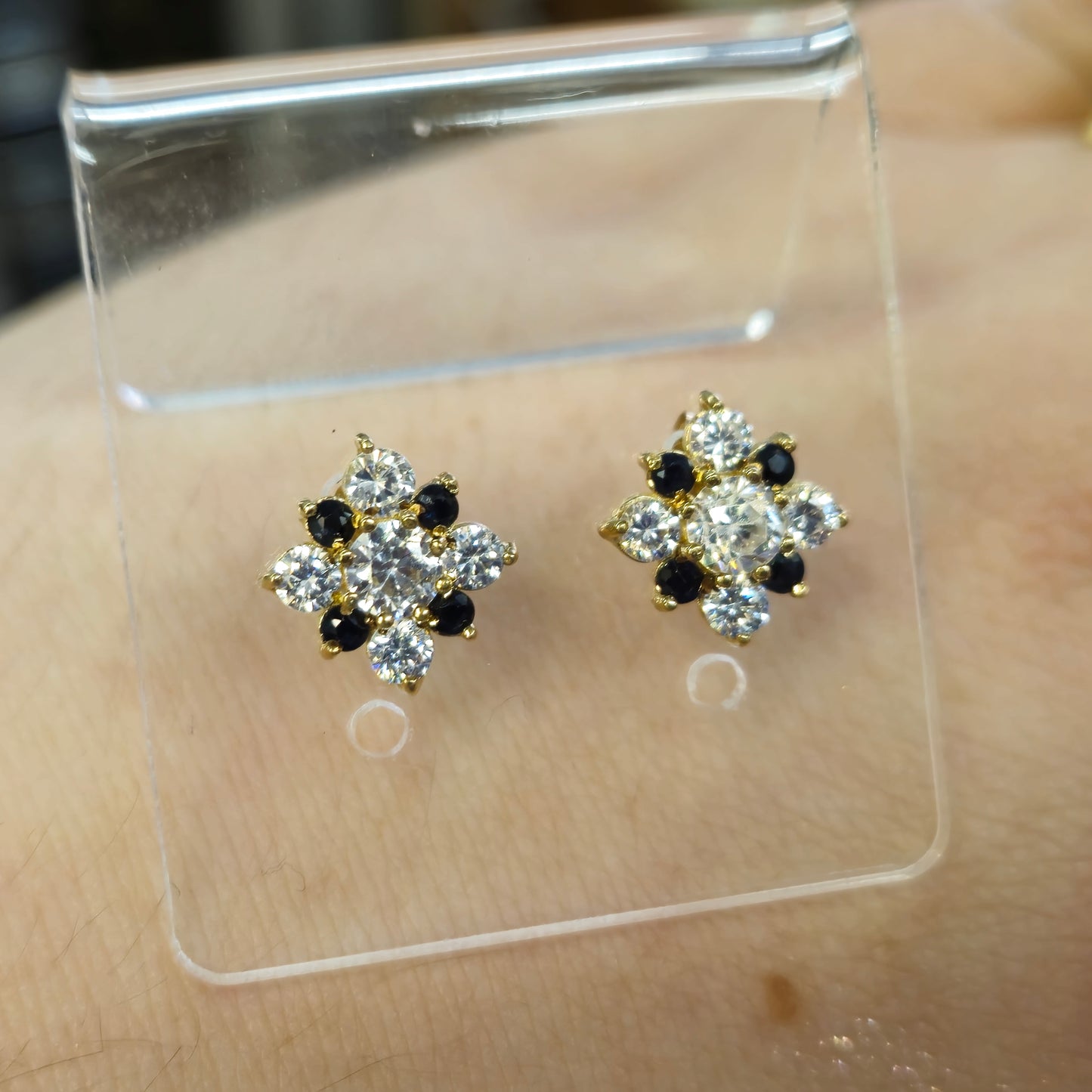 9ct Yellow Gold Sapphire and Cubic Zirconia Cluster Stud Earrings