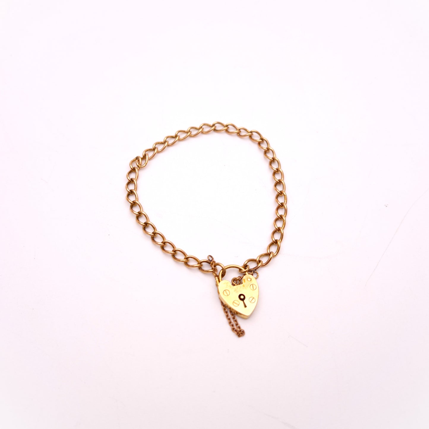 9ct Rose Gold Vintage Heart Padlock Charm Style Bracelet