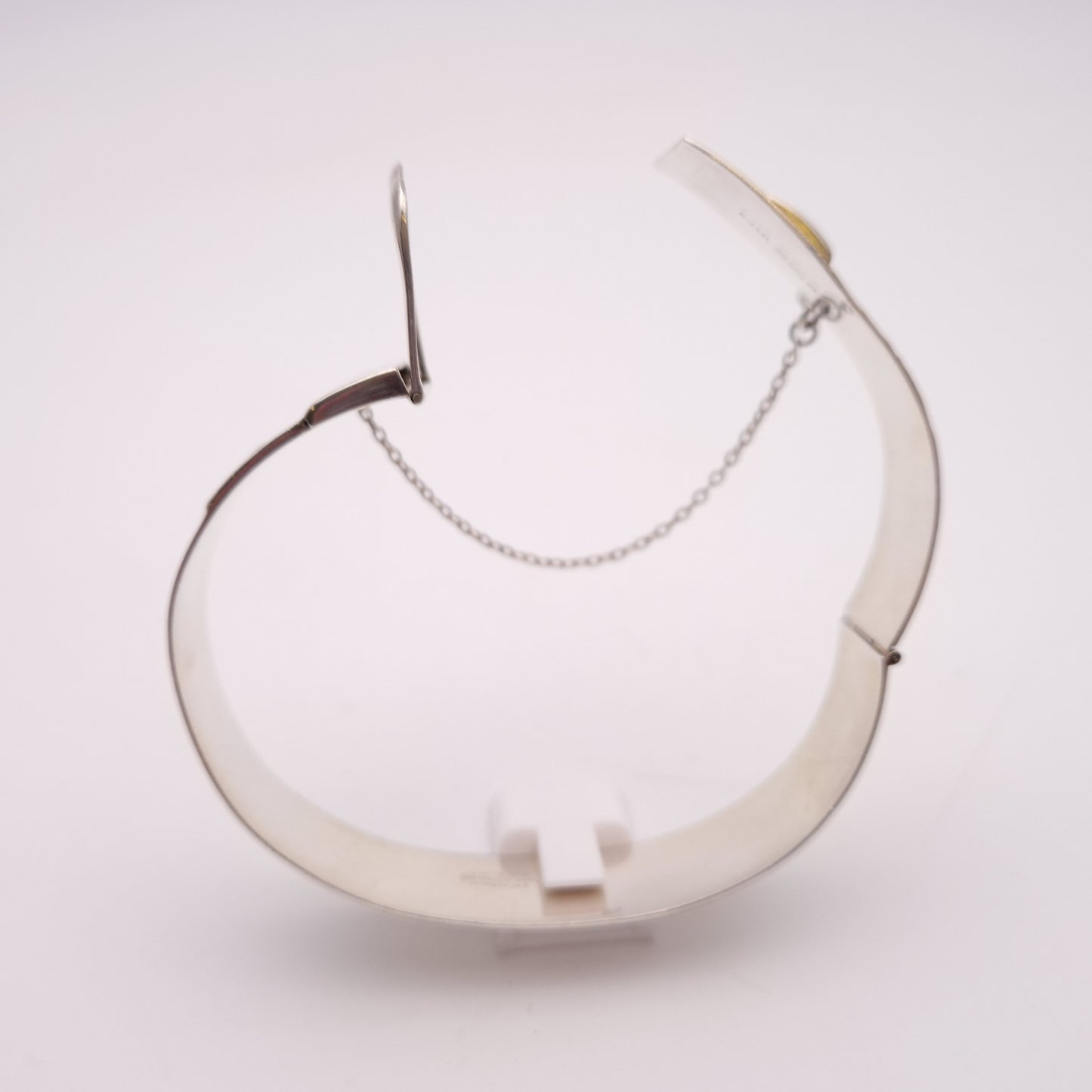 Sterling Silver Wide Vintage 70s Patterned Buckle Bangle