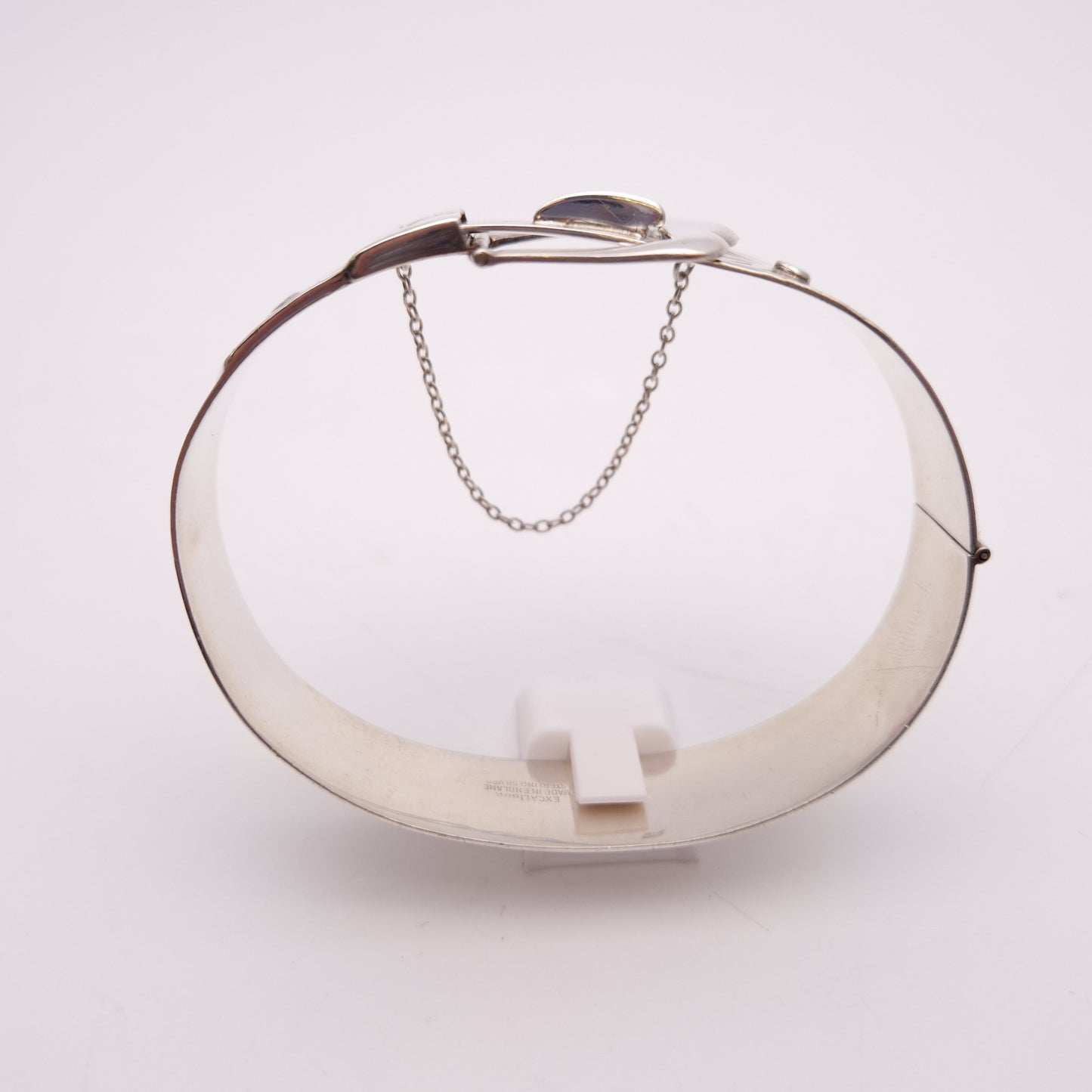 Sterling Silver Wide Vintage 70s Patterned Buckle Bangle