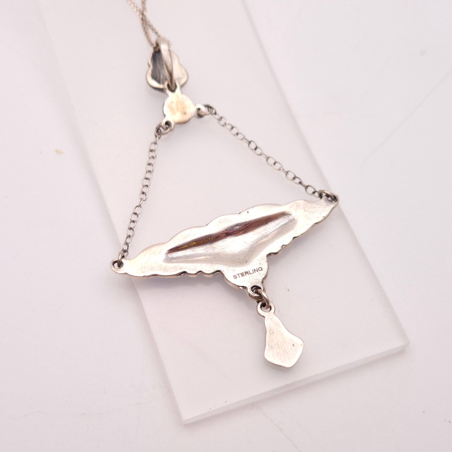 Sterling Silver Blue and Green Enamel Art Deco Style Necklace