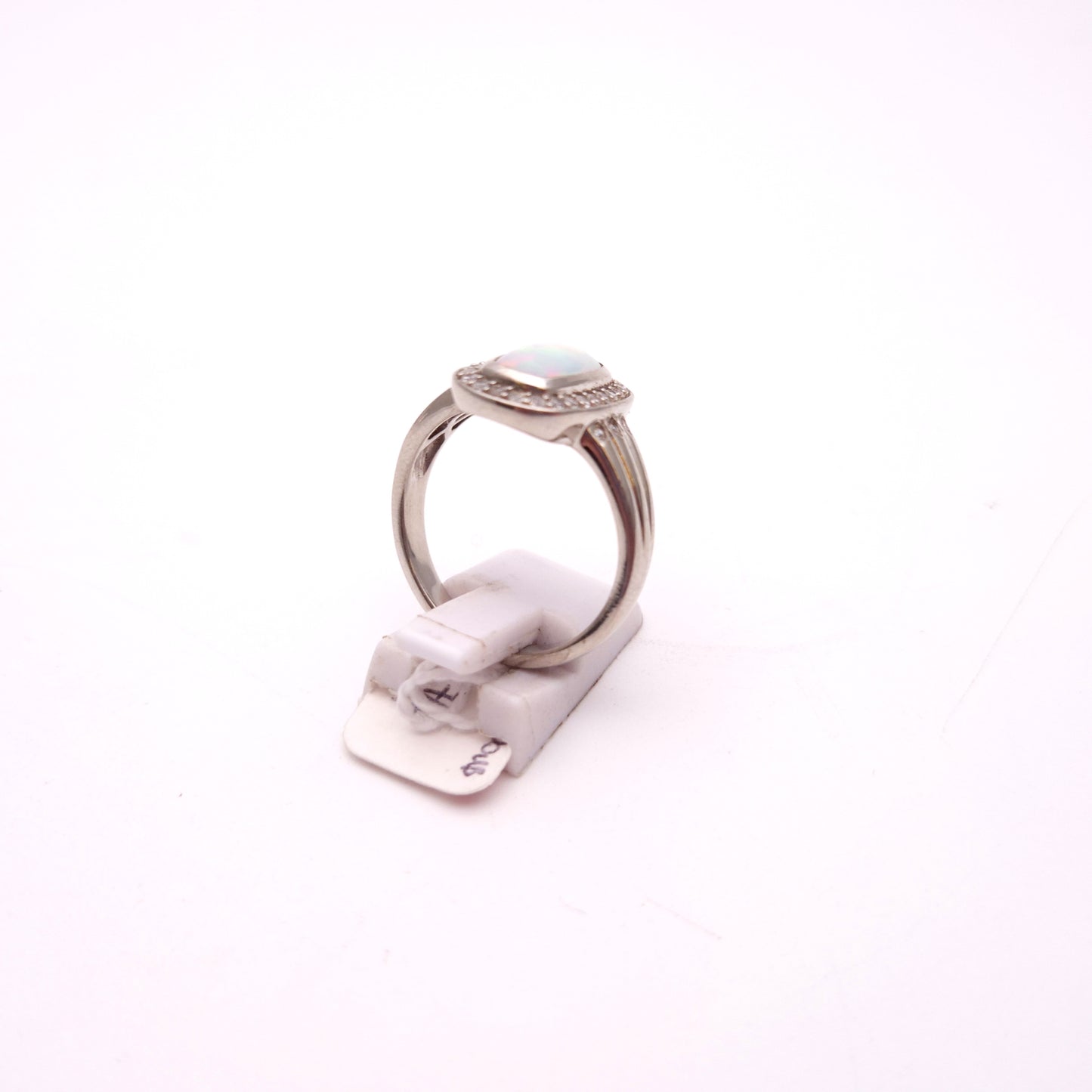 Sterling Silver Opal Doublet and CZ Halo Cushion Shaped Ring