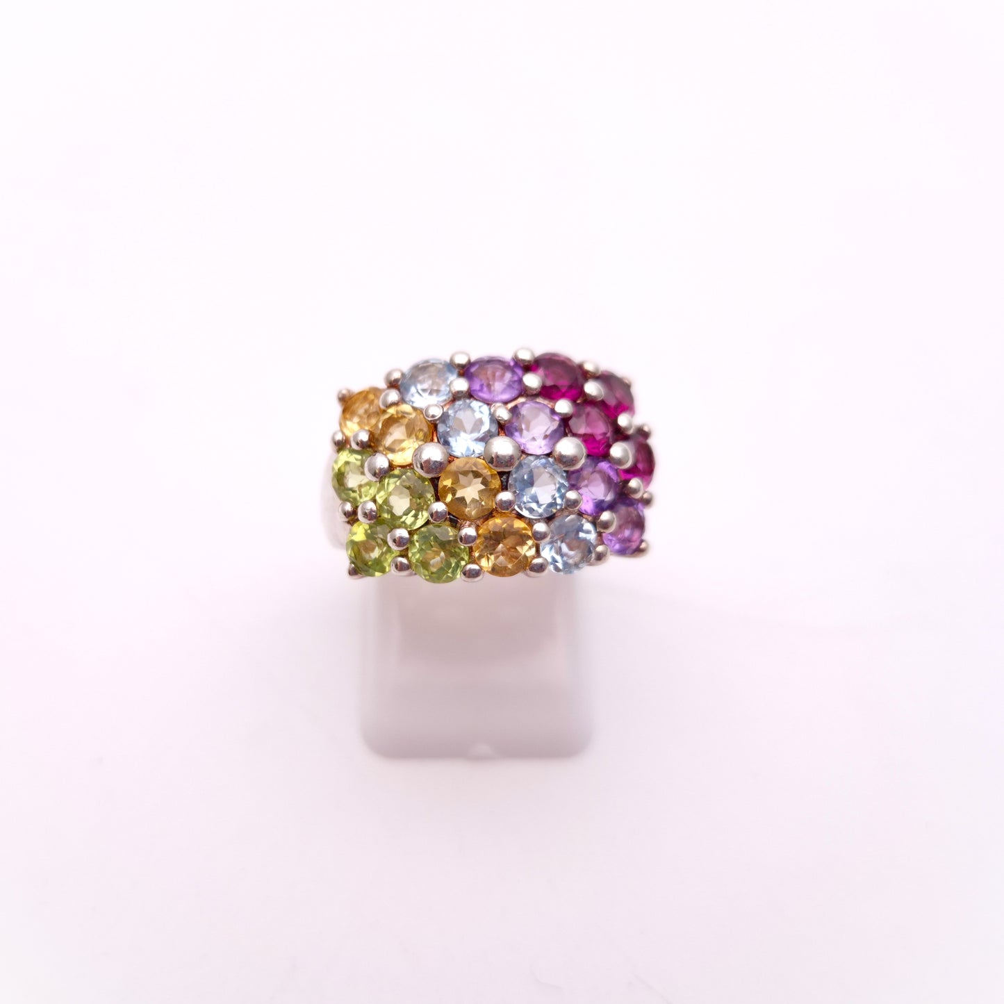 Sterling Silver Multi-Gemstone Set Block Ring