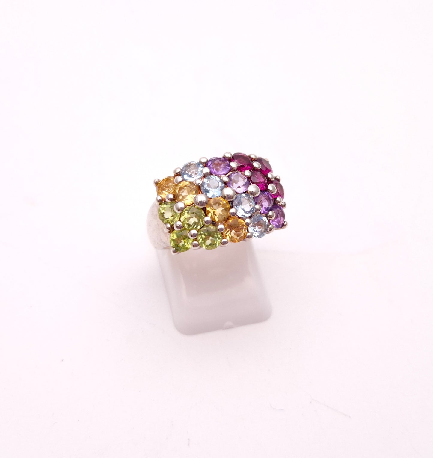 Sterling Silver Multi-Gemstone Set Block Ring