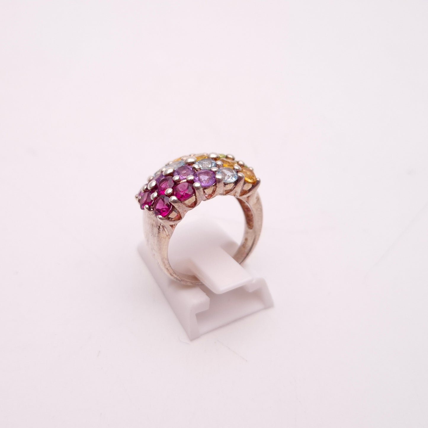 Sterling Silver Multi-Gemstone Set Block Ring