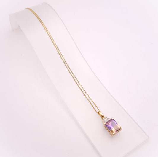 10ct Ametrine and Diamond Pendant and 9ct Curb Chain