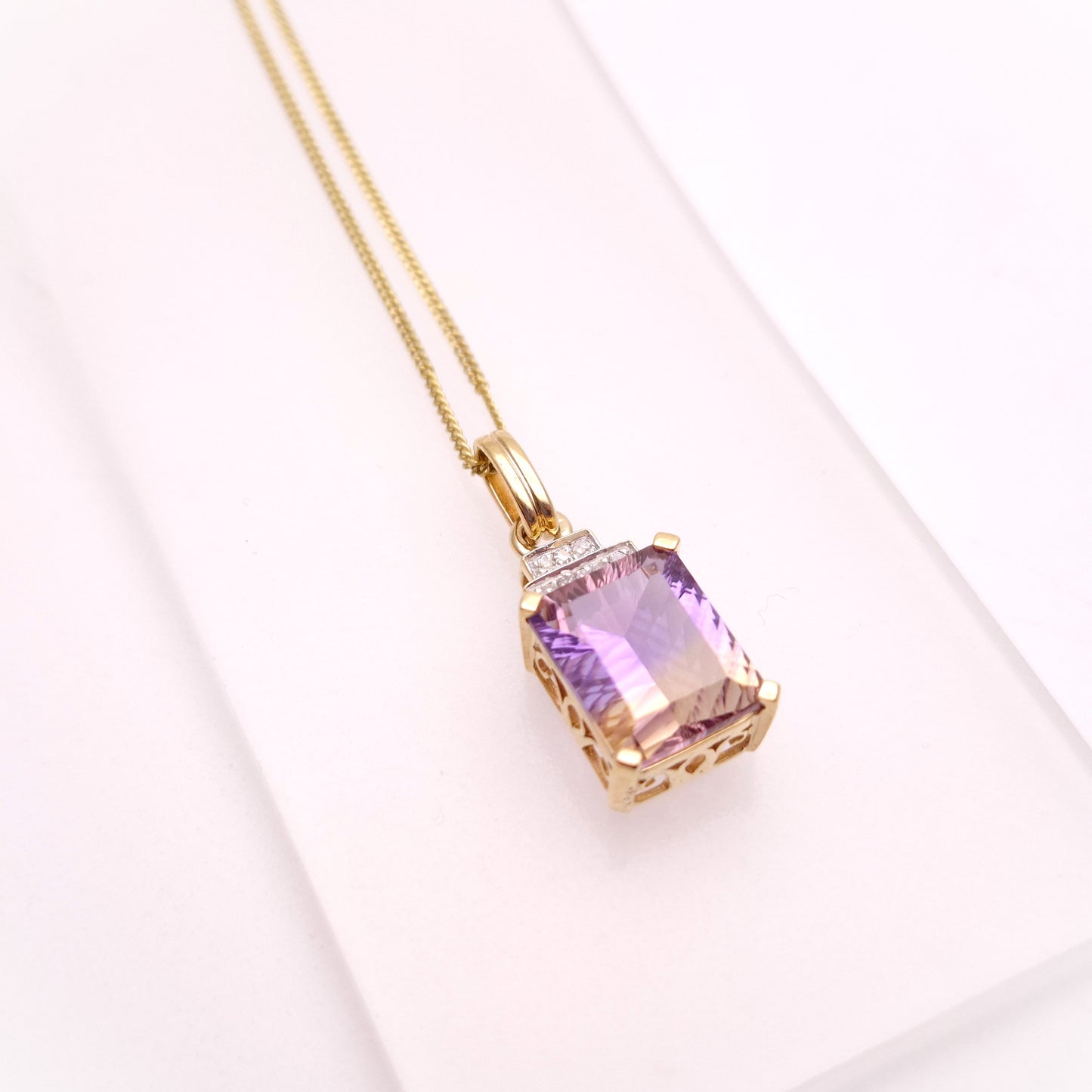 10ct Ametrine and Diamond Pendant and 9ct Curb Chain