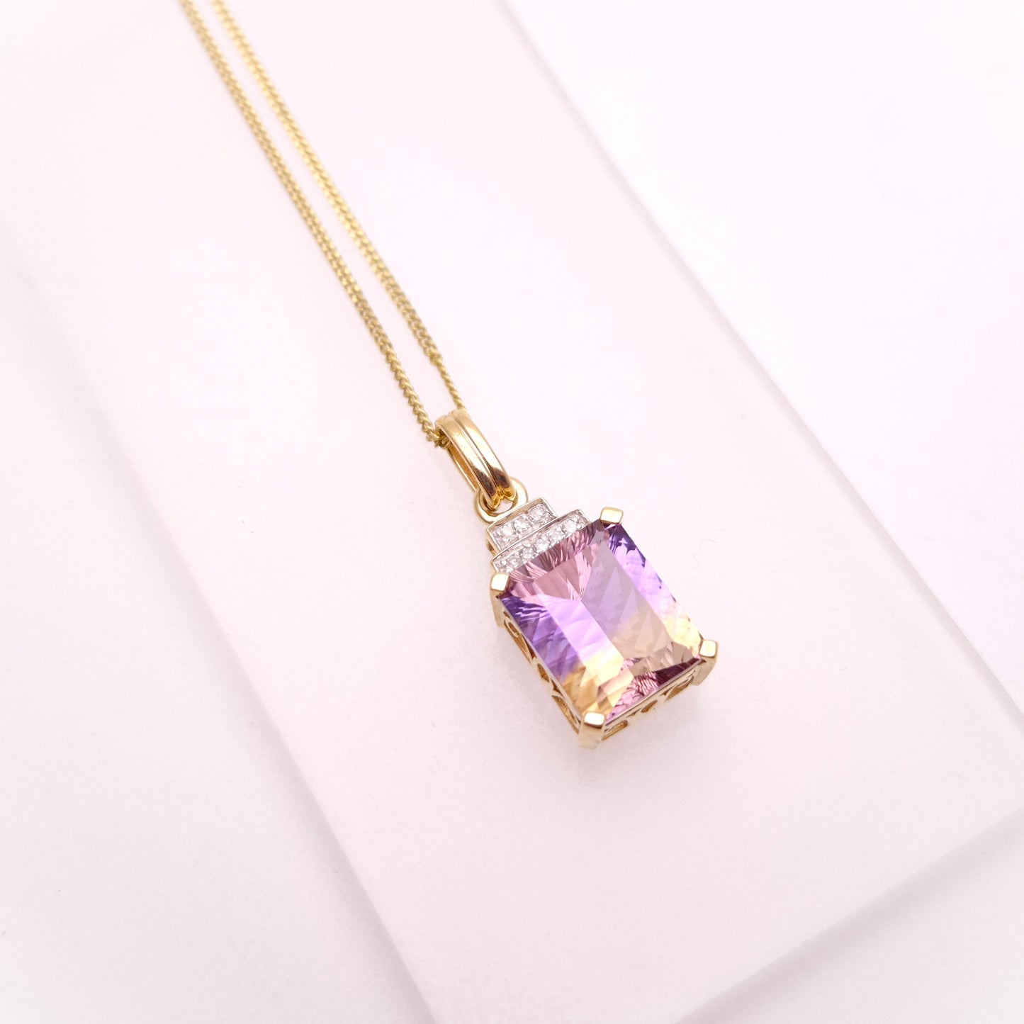 10ct Ametrine and Diamond Pendant and 9ct Curb Chain