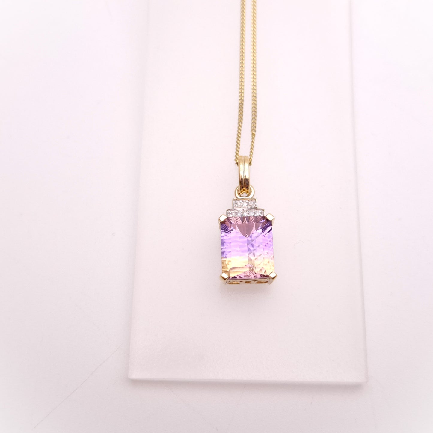 10ct Ametrine and Diamond Pendant and 9ct Curb Chain