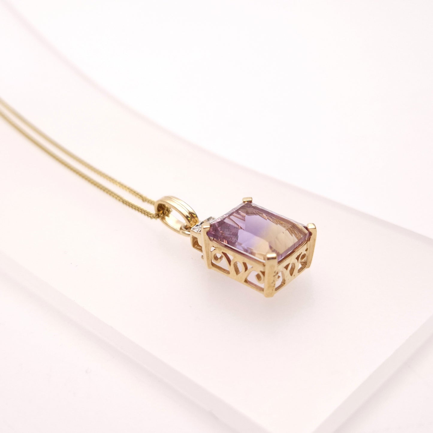 10ct Ametrine and Diamond Pendant and 9ct Curb Chain