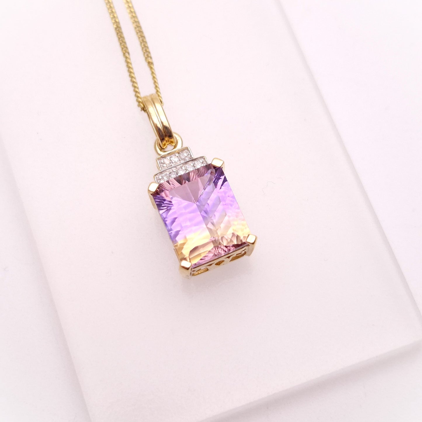 10ct Ametrine and Diamond Pendant and 9ct Curb Chain