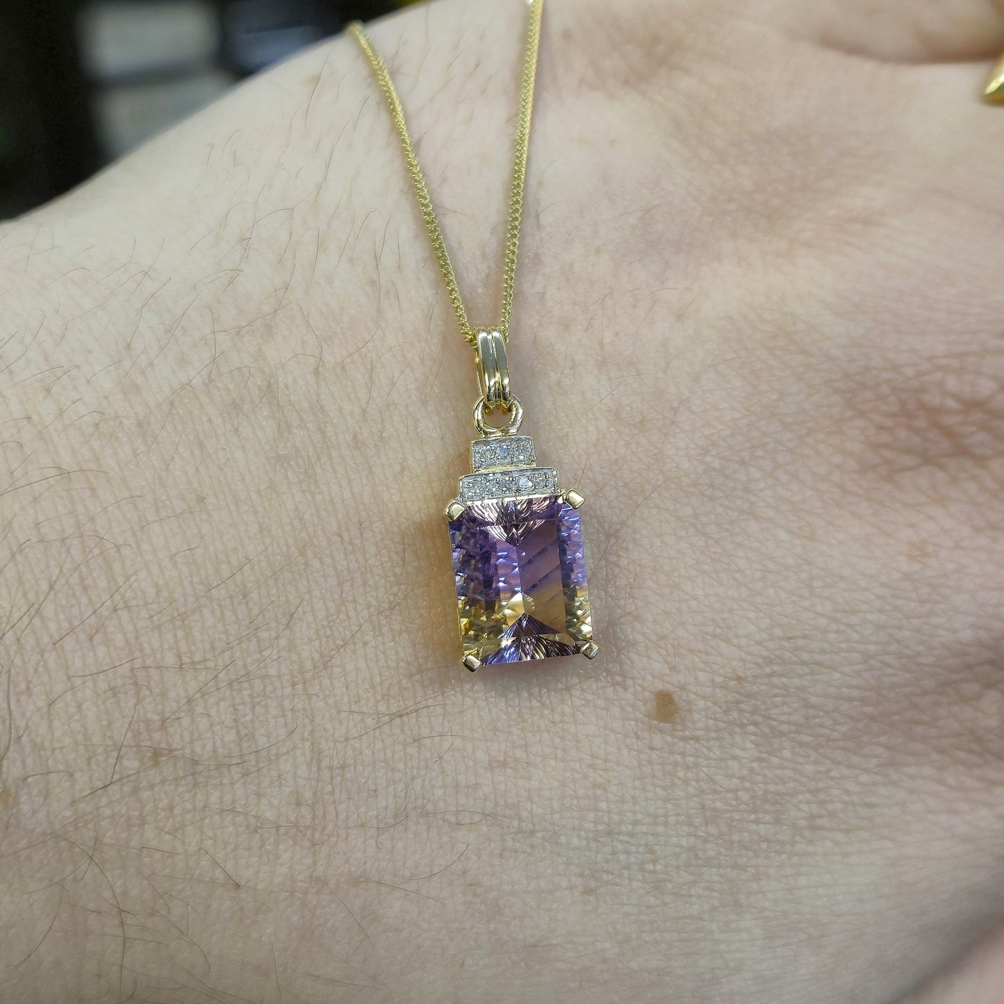 10ct Ametrine and Diamond Pendant and 9ct Curb Chain