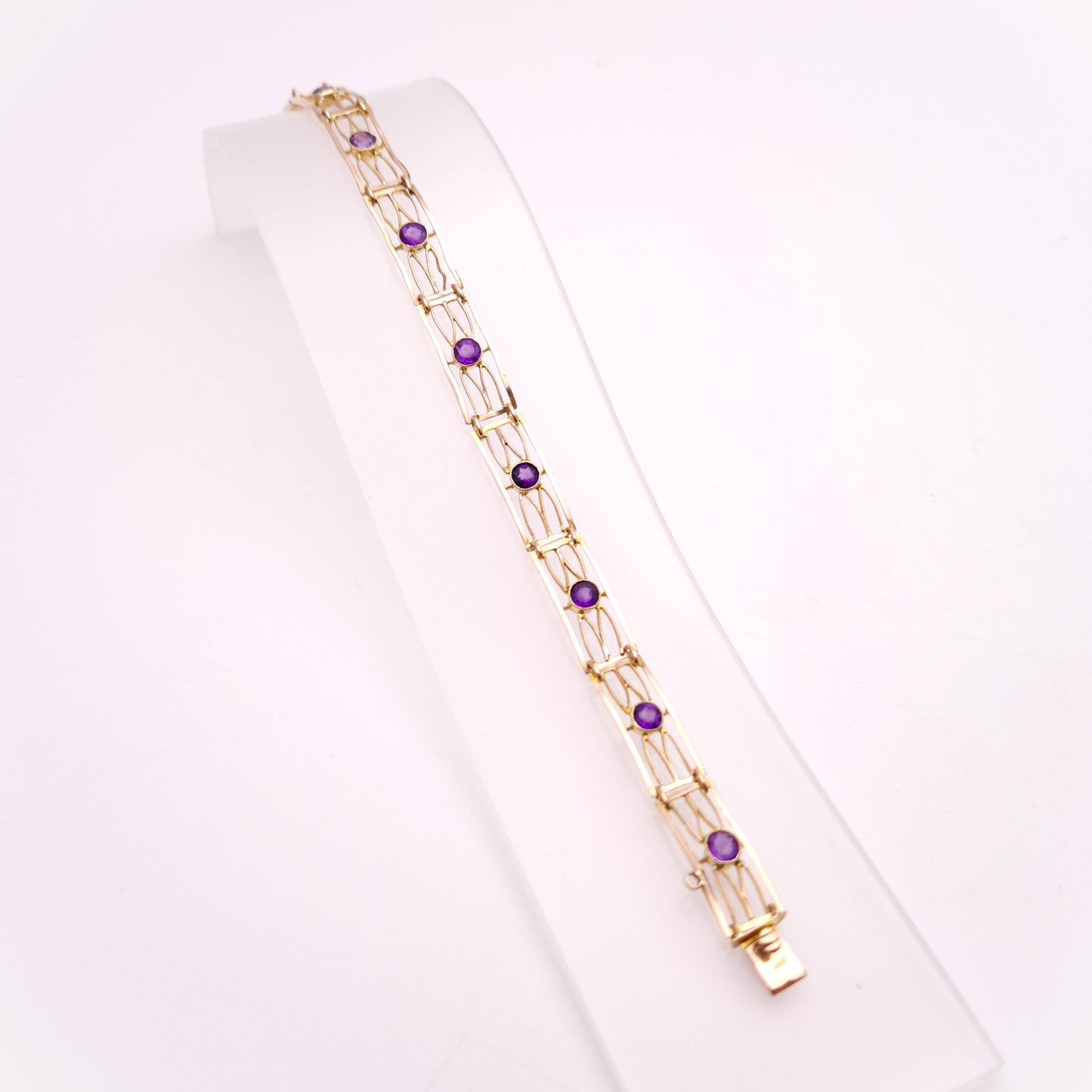 9ct Rose Gold Amethyst Set Open Work Rectangular Link Bracelet