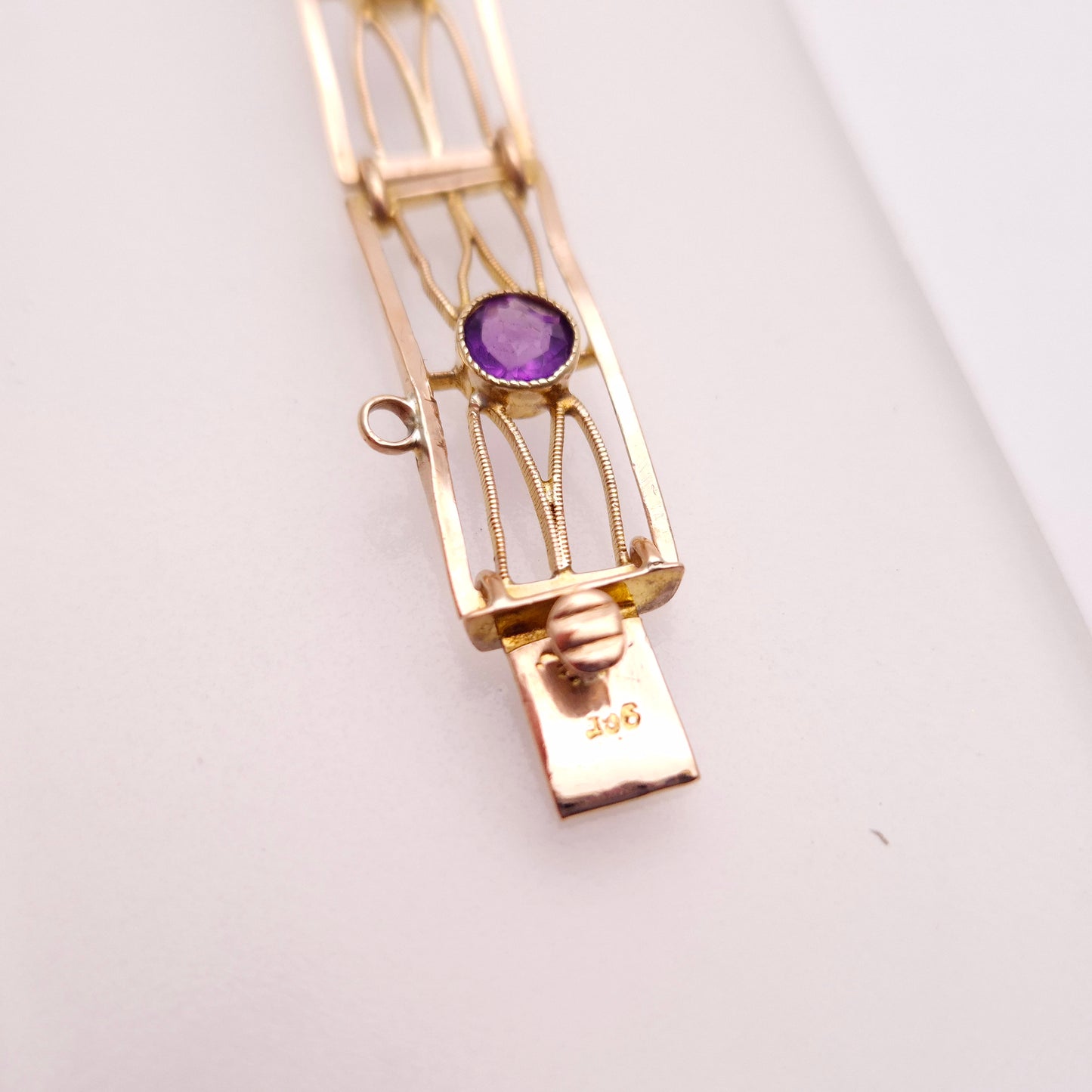 9ct Rose Gold Amethyst Set Open Work Rectangular Link Bracelet