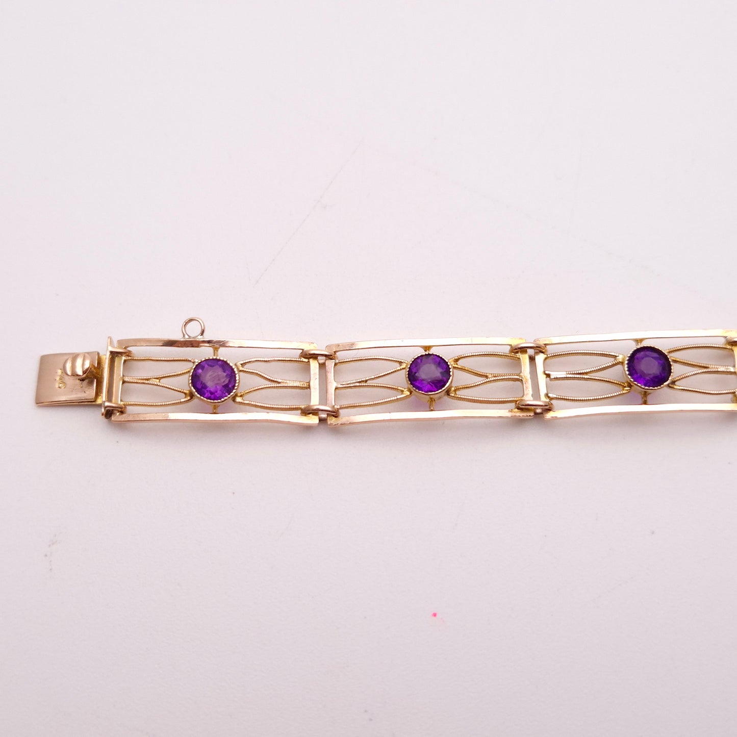 9ct Rose Gold Amethyst Set Open Work Rectangular Link Bracelet