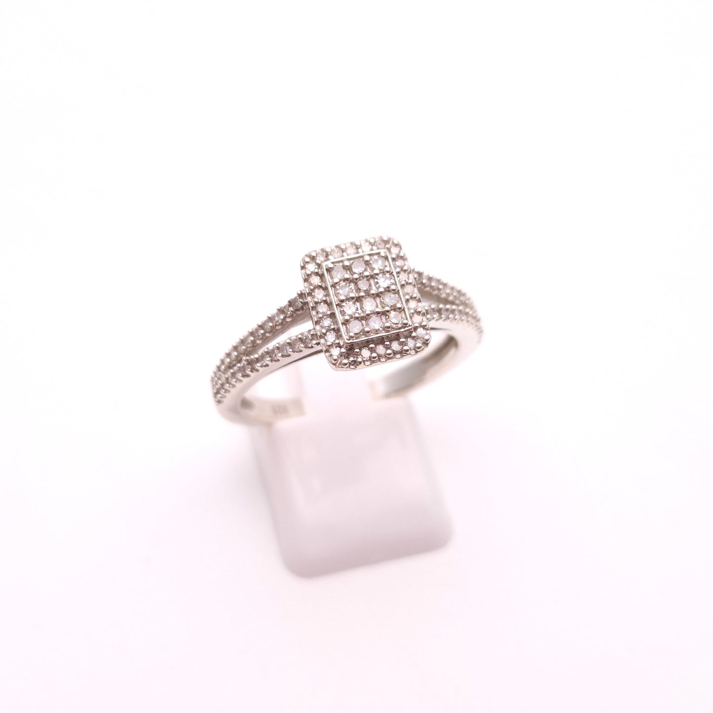 Sterling Silver Multi-Stone Pave Set Diamond Panel Ring