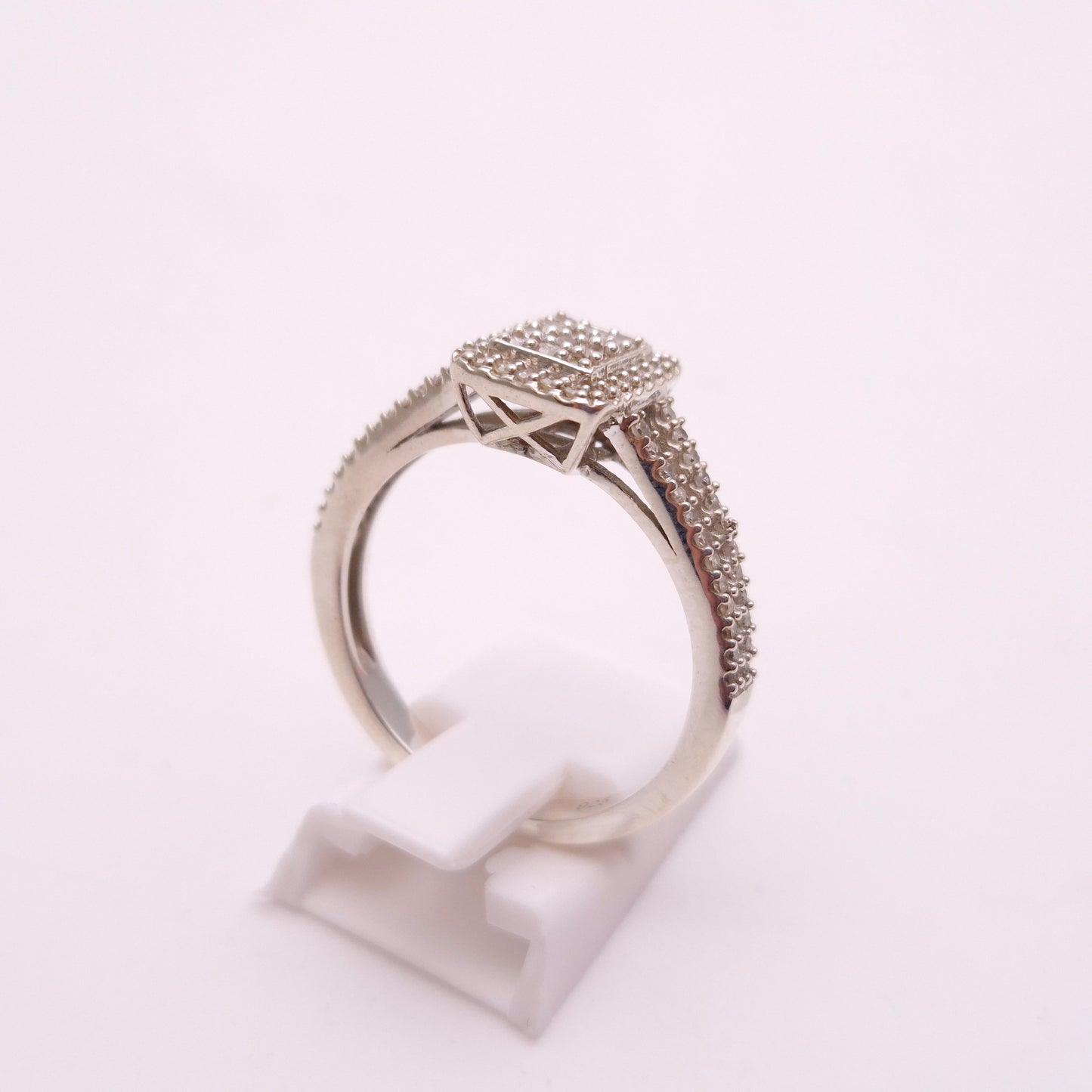 Sterling Silver Multi-Stone Pave Set Diamond Panel Ring
