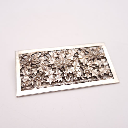 Sterling Silver Large Intricate Floral Panel Brooch
