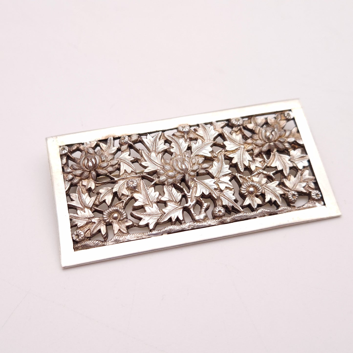 Sterling Silver Large Intricate Floral Panel Brooch