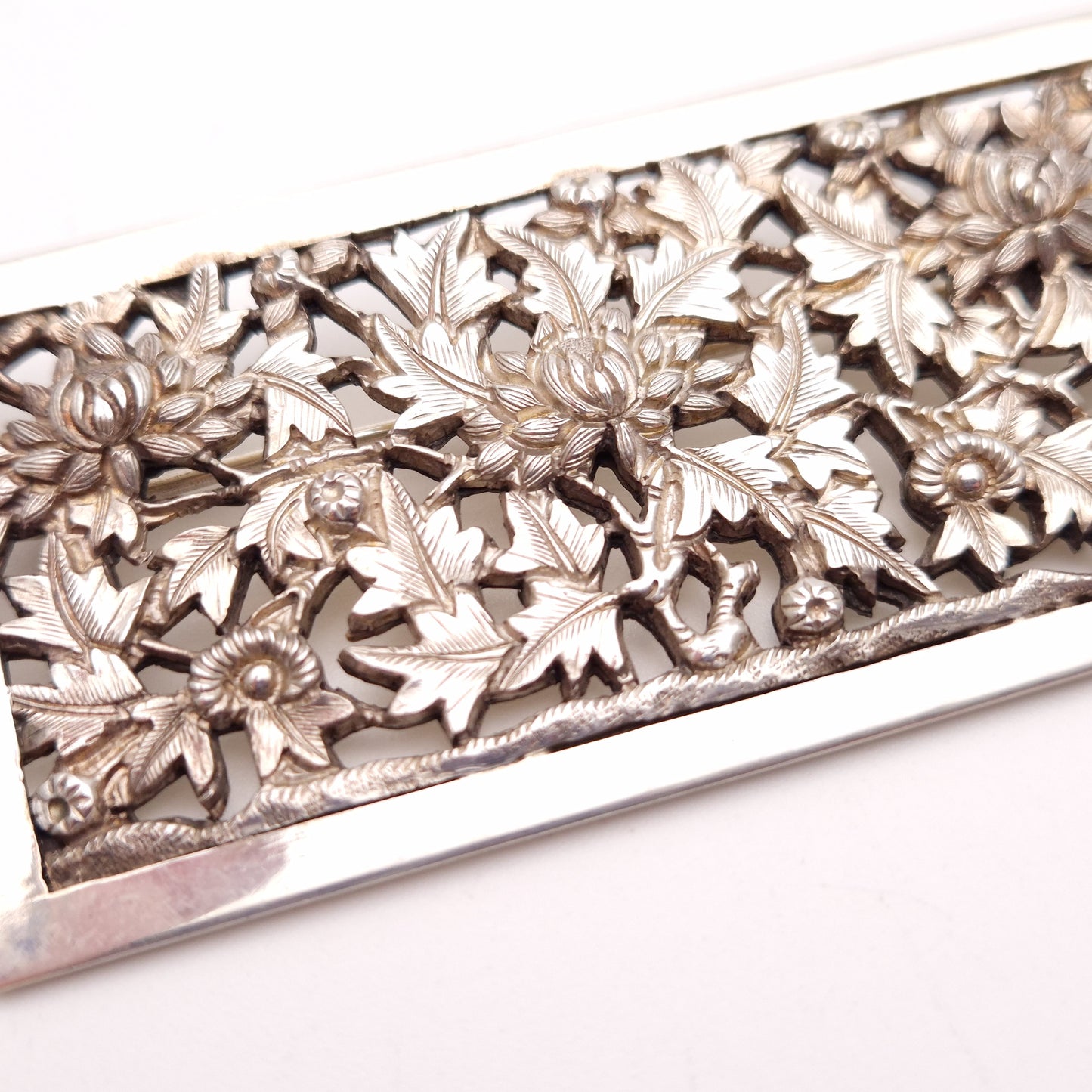 Sterling Silver Large Intricate Floral Panel Brooch