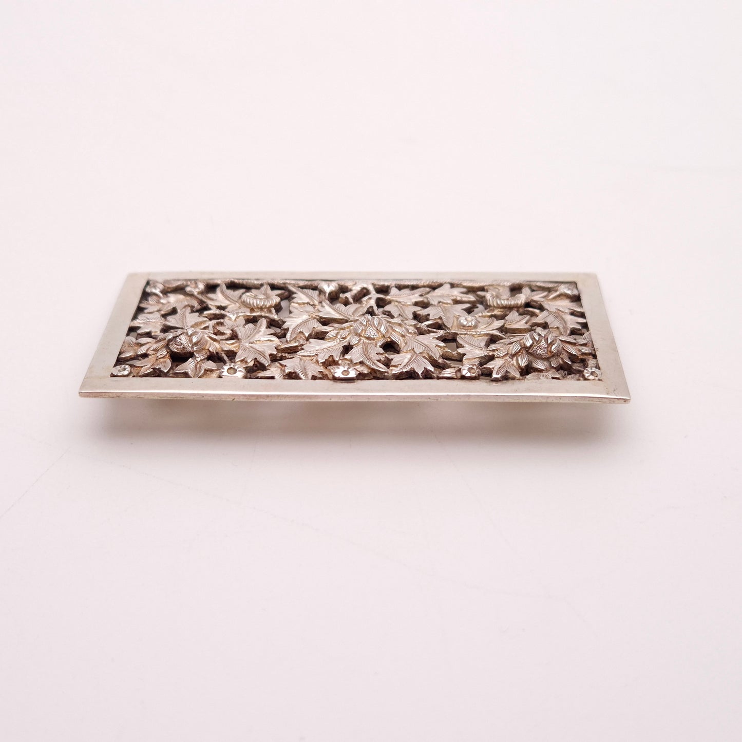 Sterling Silver Large Intricate Floral Panel Brooch