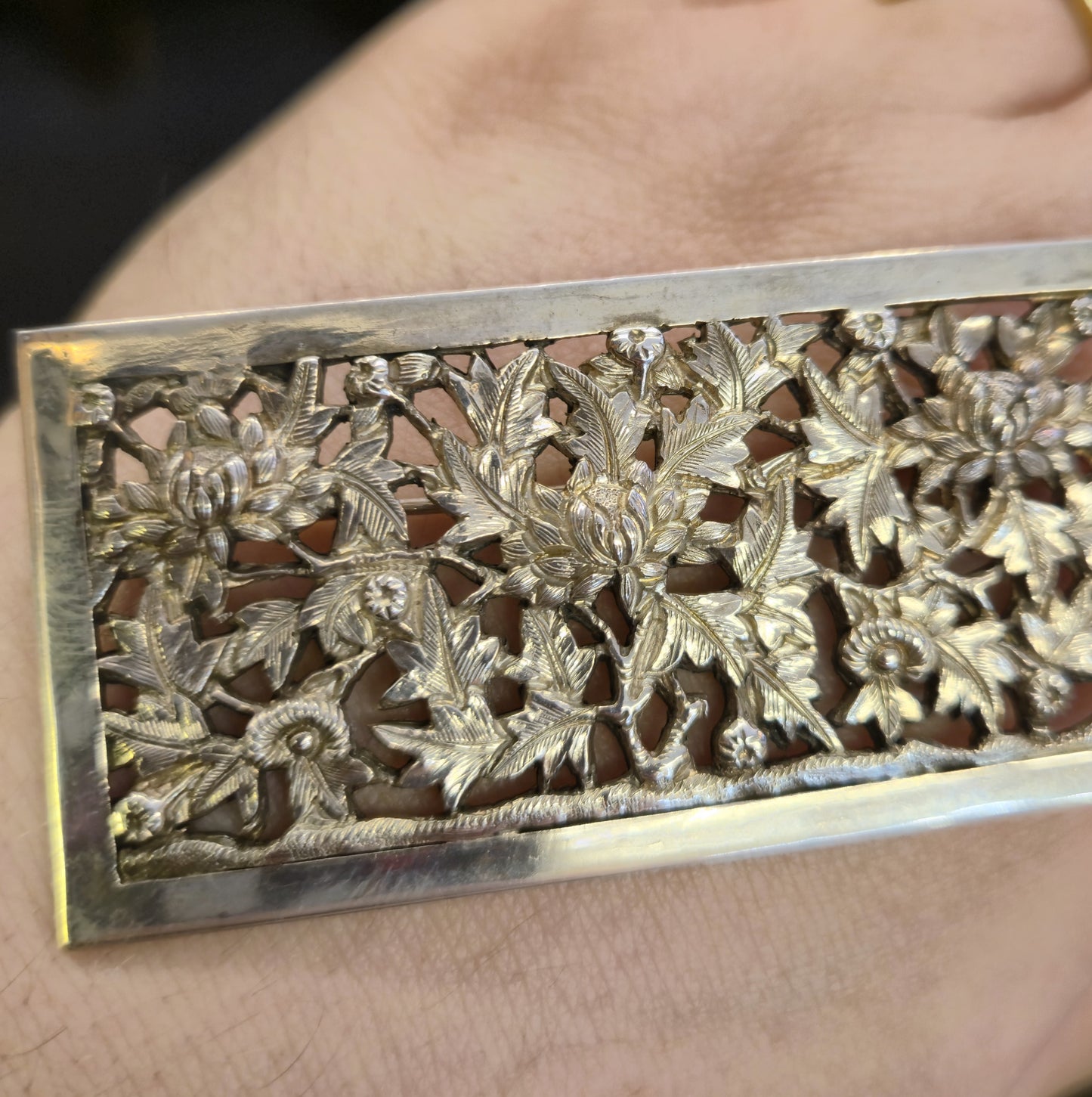 Sterling Silver Large Intricate Floral Panel Brooch