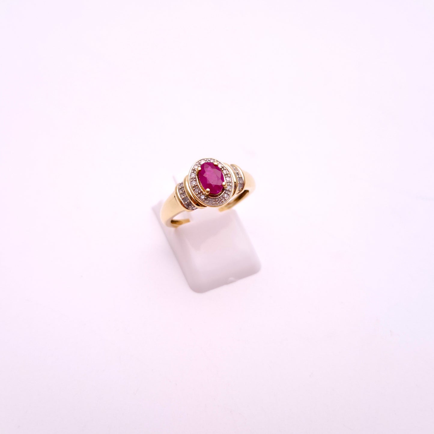 9ct Yellow Gold Ruby and Diamond Halo Cluster Ring