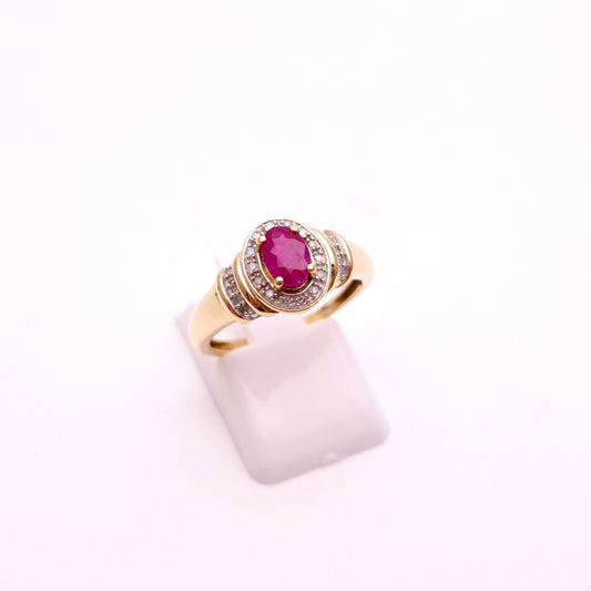 9ct Yellow Gold Ruby and Diamond Halo Cluster Ring