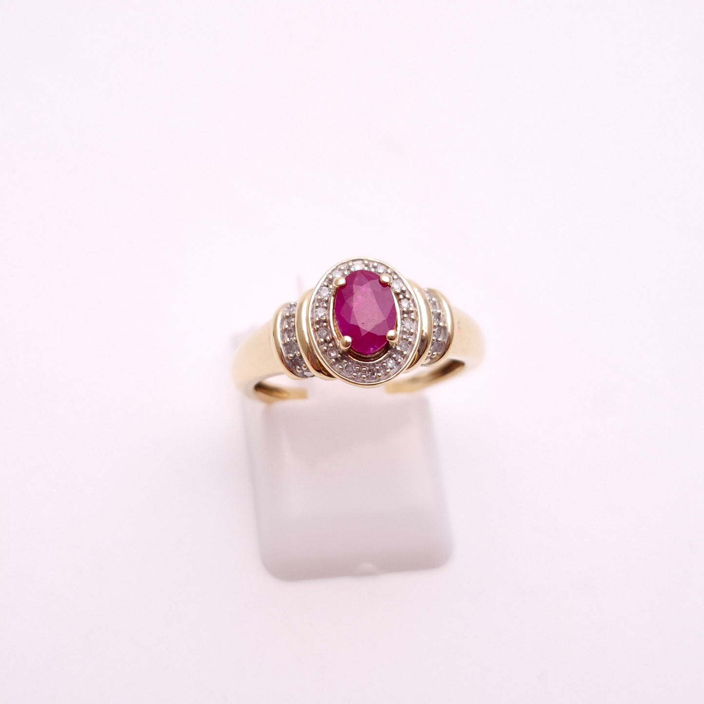 9ct Yellow Gold Ruby and Diamond Halo Cluster Ring