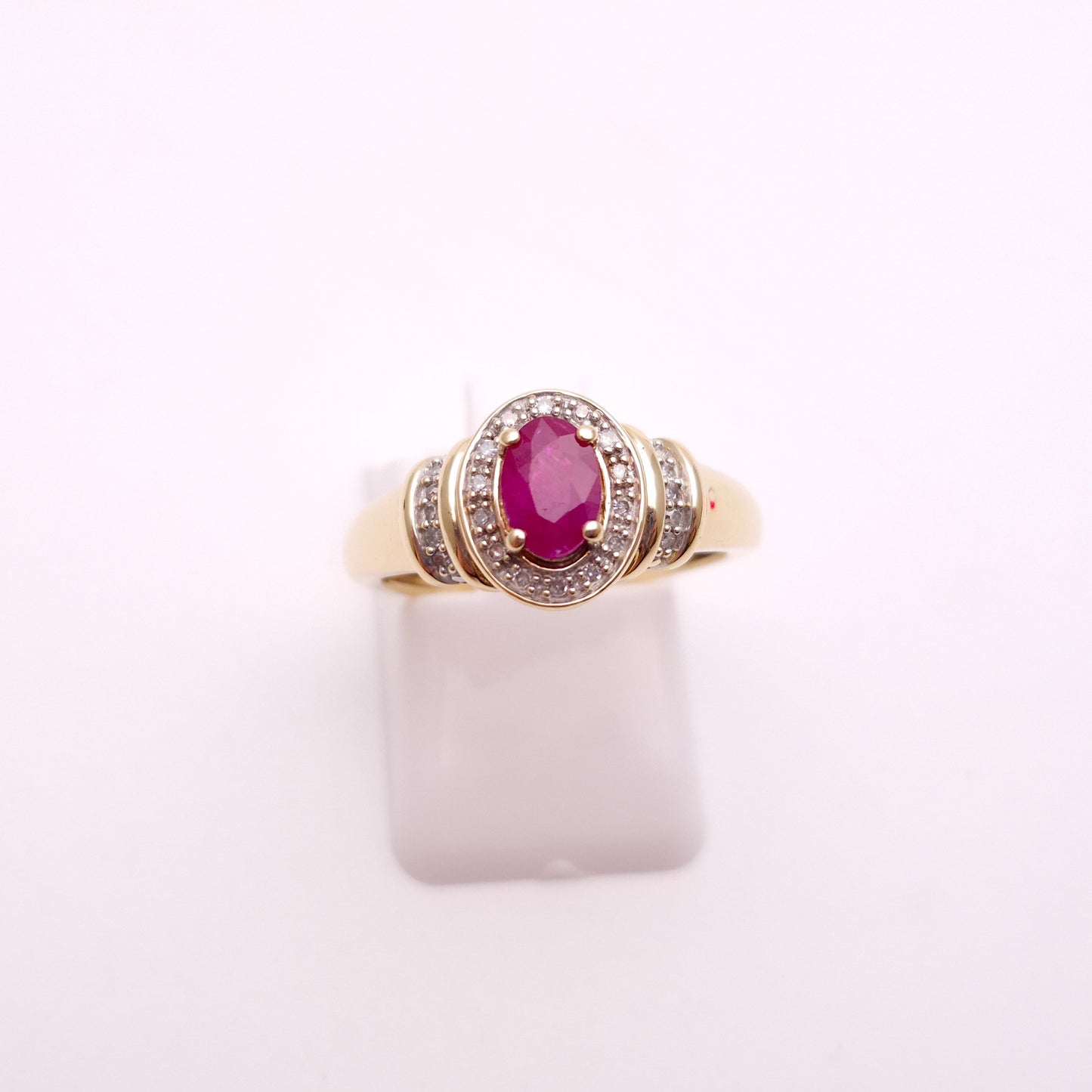 9ct Yellow Gold Ruby and Diamond Halo Cluster Ring