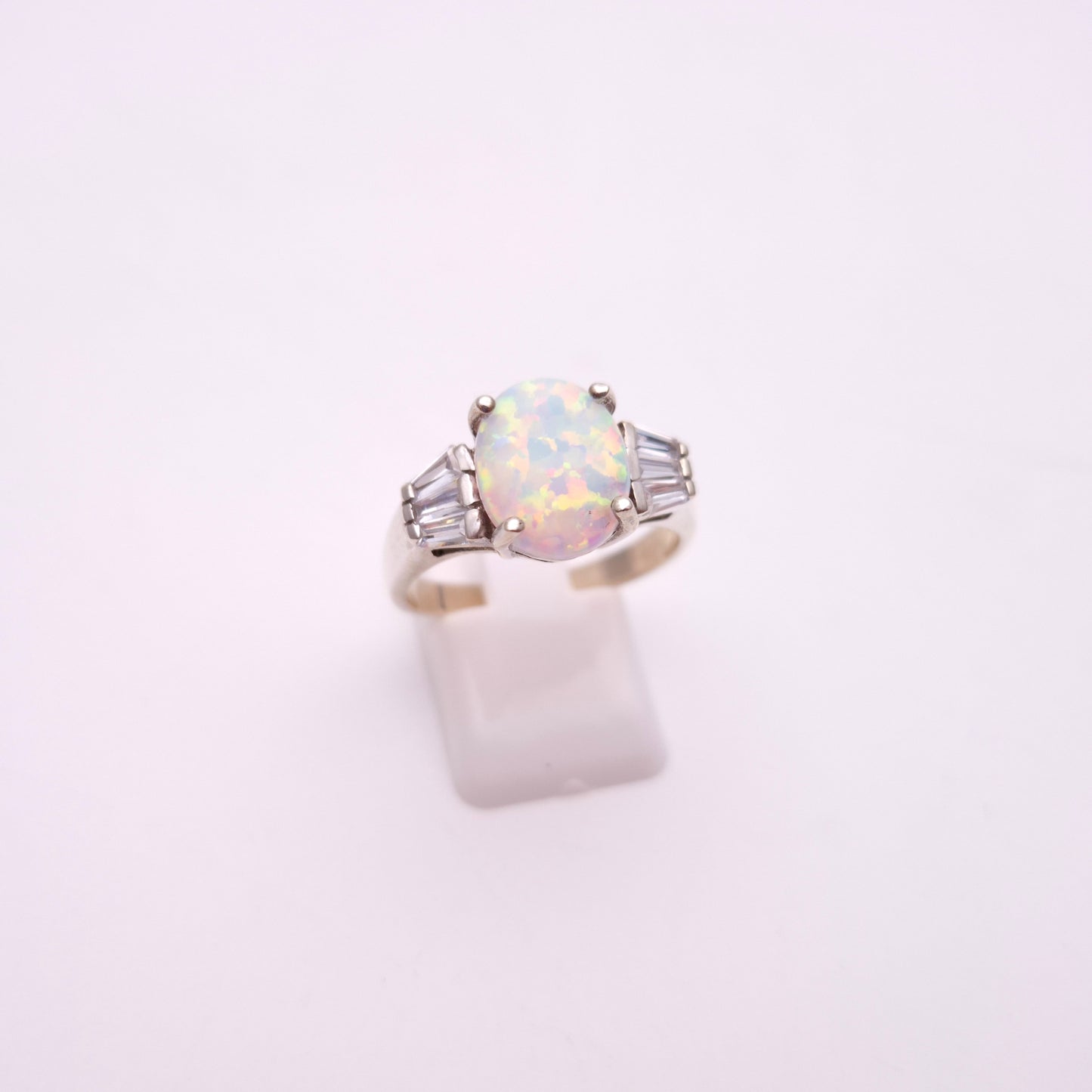 Sterling Silver Synthetic Opal and CZ Cubic Zirconia Multi-Stone Ring