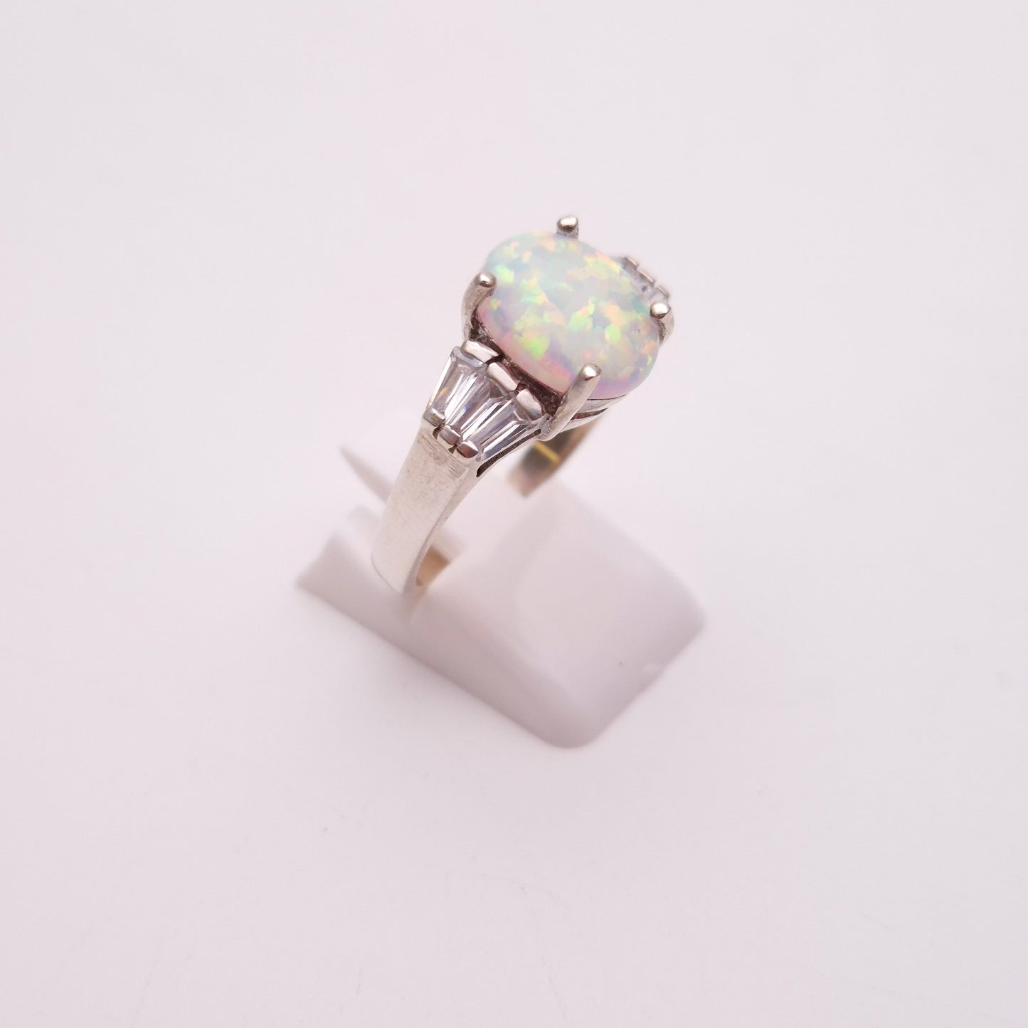 Sterling Silver Synthetic Opal and CZ Cubic Zirconia Multi-Stone Ring