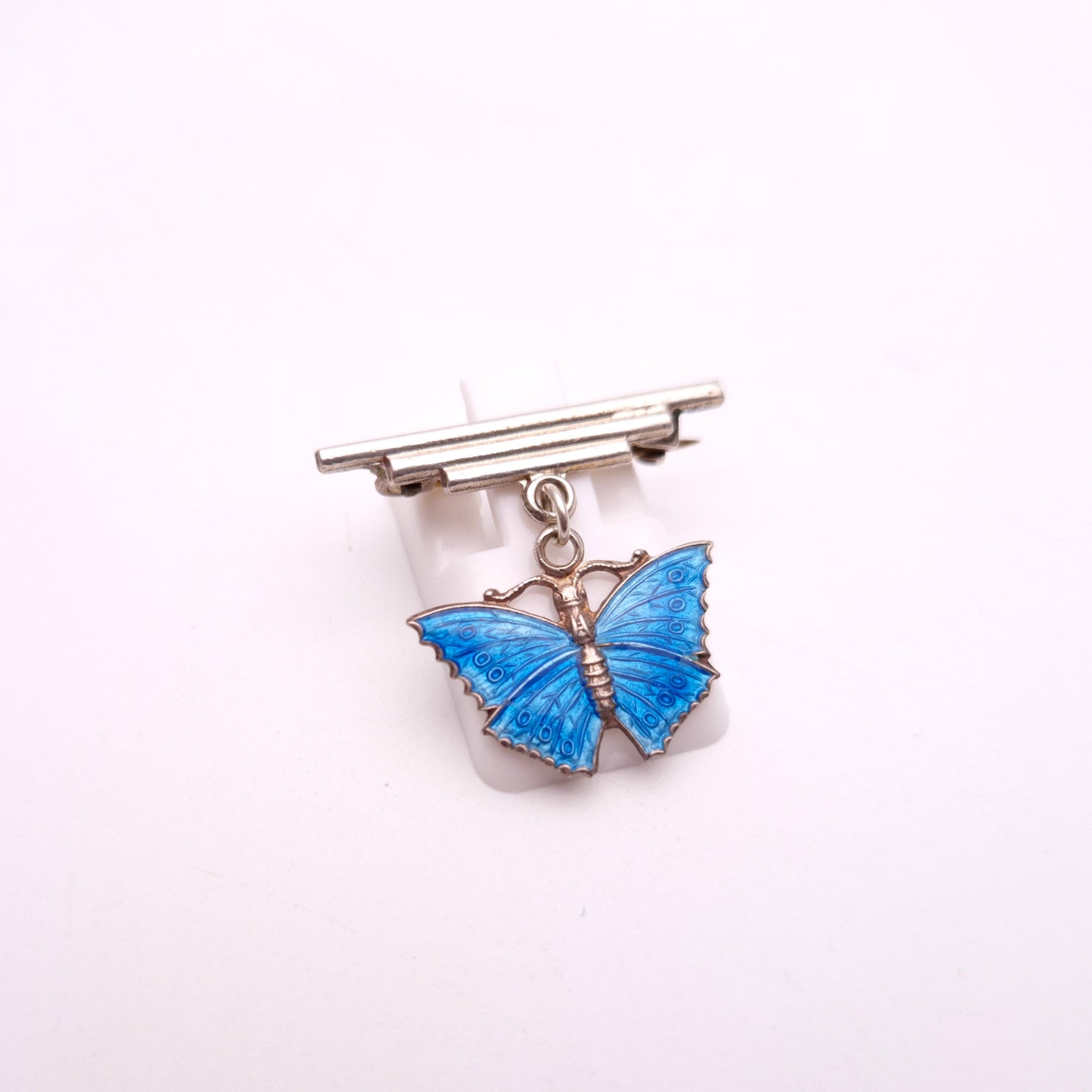 Sterling Silver Blue Enamel Butterfly Drop Brooch