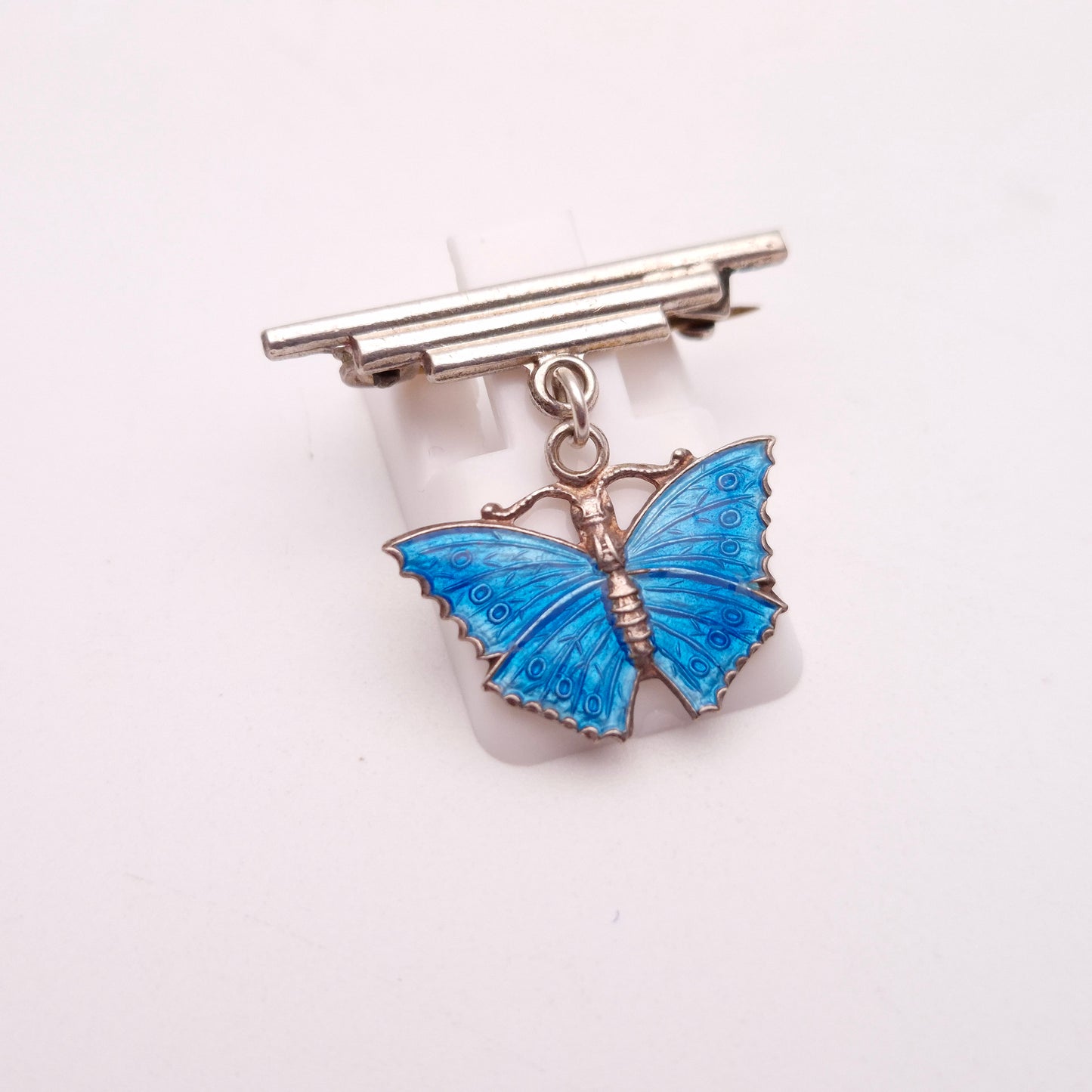 Sterling Silver Blue Enamel Butterfly Drop Brooch