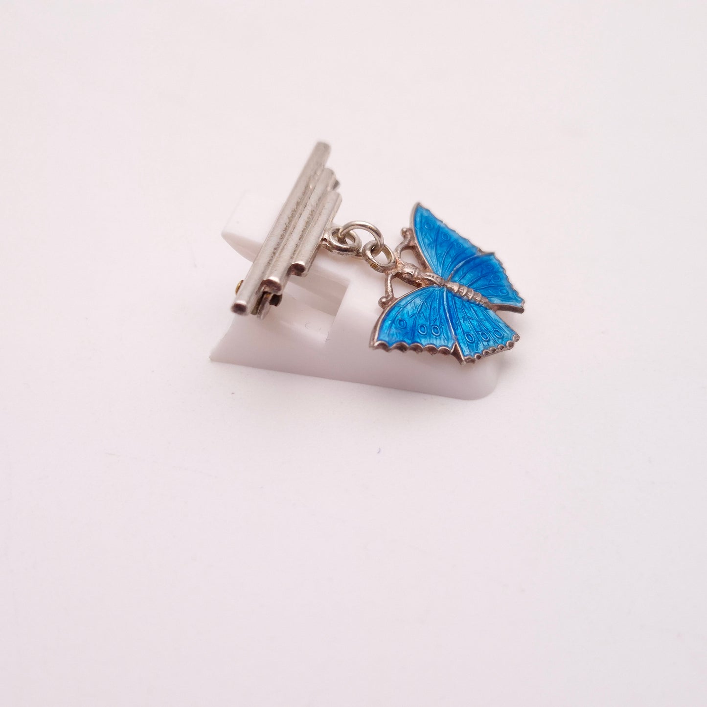 Sterling Silver Blue Enamel Butterfly Drop Brooch