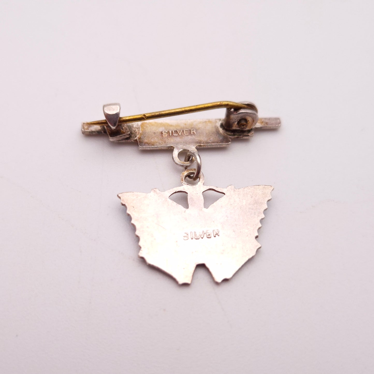 Sterling Silver Blue Enamel Butterfly Drop Brooch