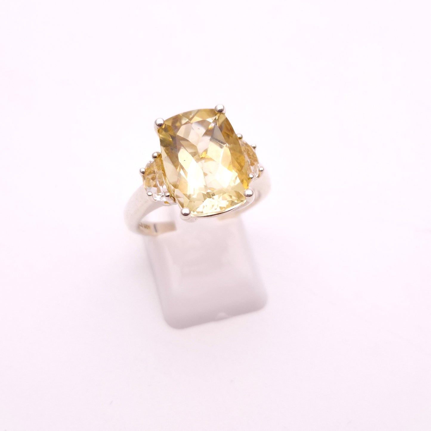 Sterling Silver Lemon Quartz and Clear Quartz Trilogy statement Ring