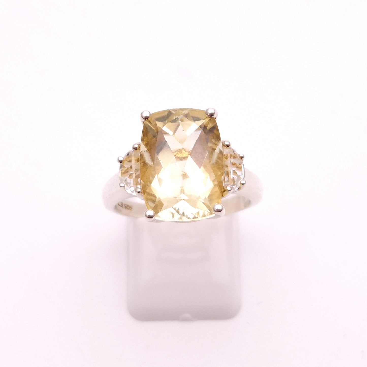 Sterling Silver Lemon Quartz and Clear Quartz Trilogy statement Ring